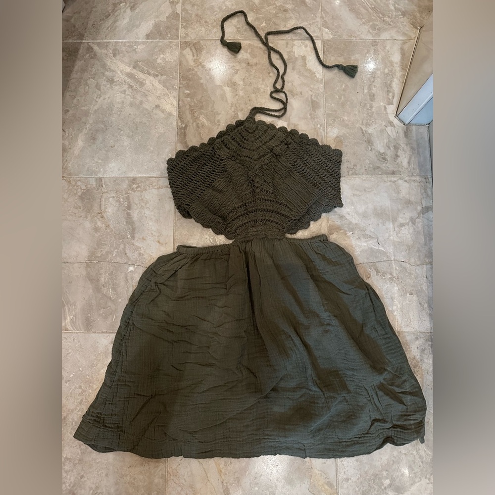 Dark Green Crochet Halter Top and Skirt Set